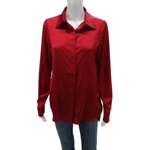 Andrea Iyamah Womens Red Collared Button Up Long Sleeve Basic Blouse Size XS